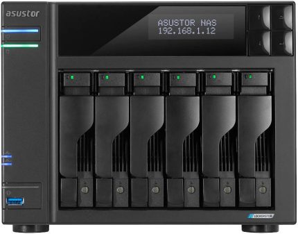 Asustor Lockerstor 6 Gen2 AS6706T 6-Bay NAS Enclosure, Intel Celeron N5105 2.0GHz CPU, 8GB SO-DIMM DDR4 Memory, 4x M.2 Drive Slot, 3.5"/2.5" SATA HDD, 2.5" SATA SSD & M.2 2280 NVMe, Black | AS6706T