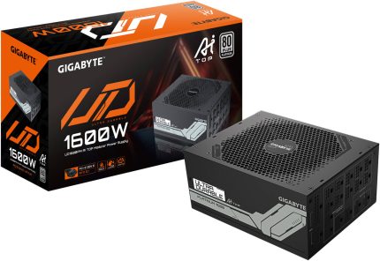 GIGABYTE UD1600PM PG5 AI TOP Fully Modular Power Suppler, 1600W Power, 80 PLUS Platinum Efficiency, 140mm Double Ball Bearing Fan, ATX 12V v3.1, PCIe Gen 5.0, Black | UD1600PM-PG5