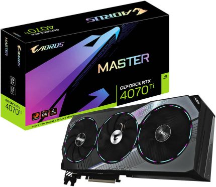GIGABYTE AORUS GeForce RTX 4070 Ti MASTER Graphics Card, 12GB GDDR6X 192 bit Memory, 7680 CUDA Cores, 2670 MHz Core Clock, 21 Gbps Memory Speed, PCI-E 4.0, DP1.4a *3 HDMI 2.1 *1 | GV-N407TAORUS M-12GD